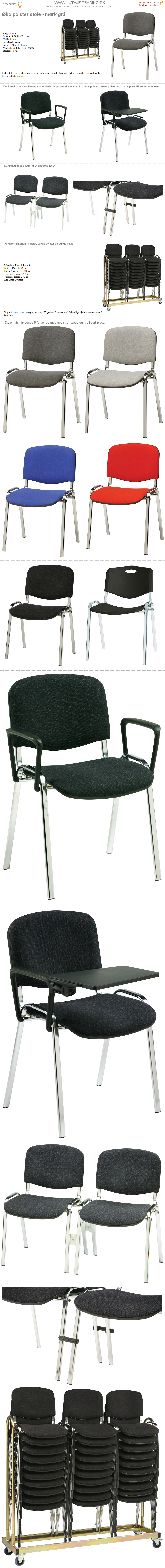 Plaststole Øko polster mørk grå